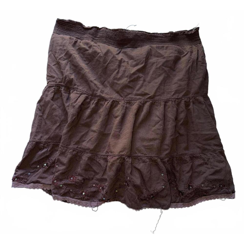 Raviya Brown Cotton Embellished Mini Skirt Size M
